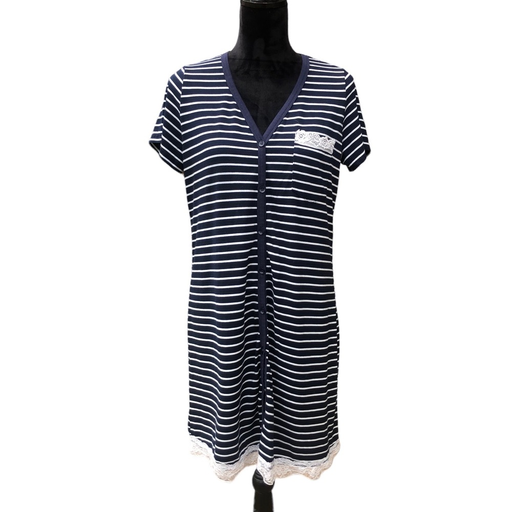Ekouaer Navy Stripe Cotton Nightgown size Small